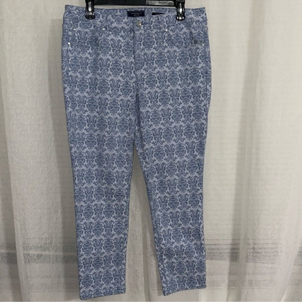 Charter Club 14 Jacquard Blue Stretch Skinny Ankle Jeans